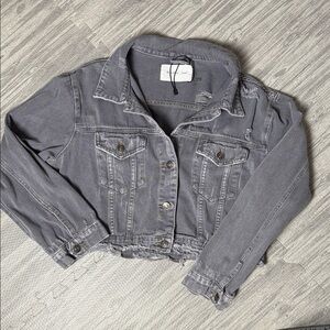 Mustard Seed Gray Cropped Denim Jacket Size Medium